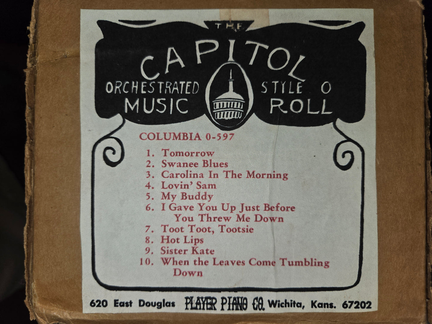 O-Roll O-597 Recut Nickelodeon Orchestrion Roll Columbia