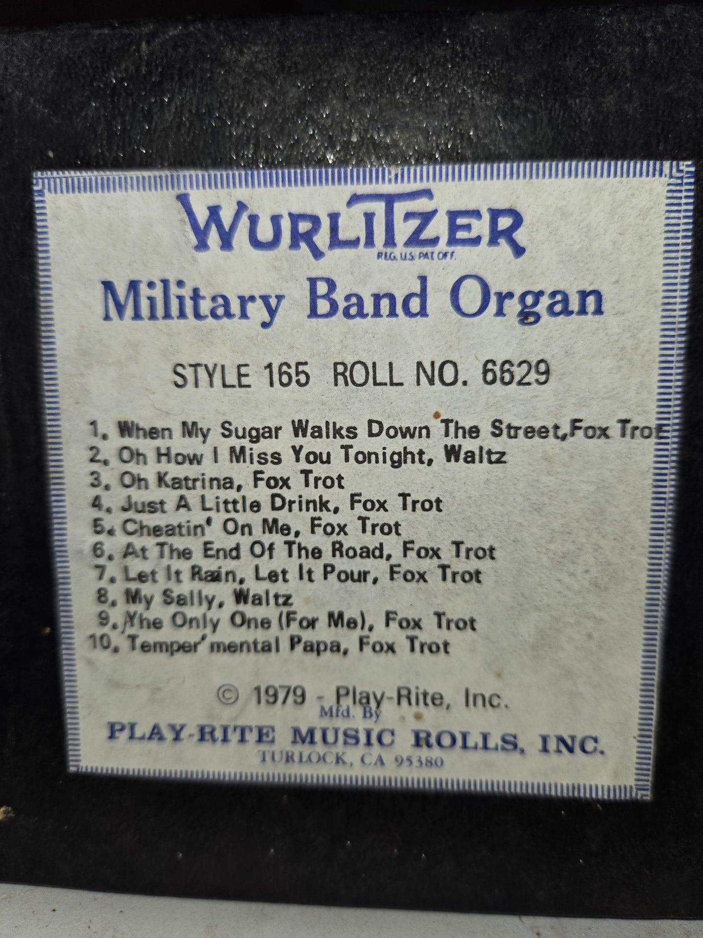 WURLITZER 165 BAND ORGAN ROLL #6629 Fox Trots