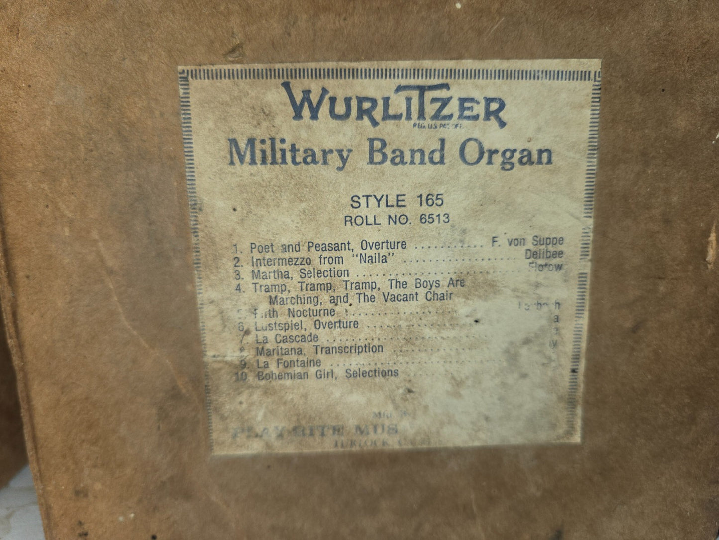 WURLITZER 165 BAND ORGAN ROLL #6513 Classical