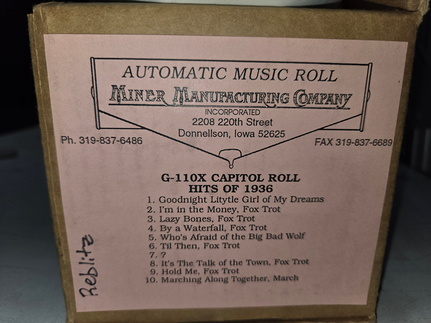 G-Roll G-110X RECUT Nickelodeon Roll Hits of 1936
