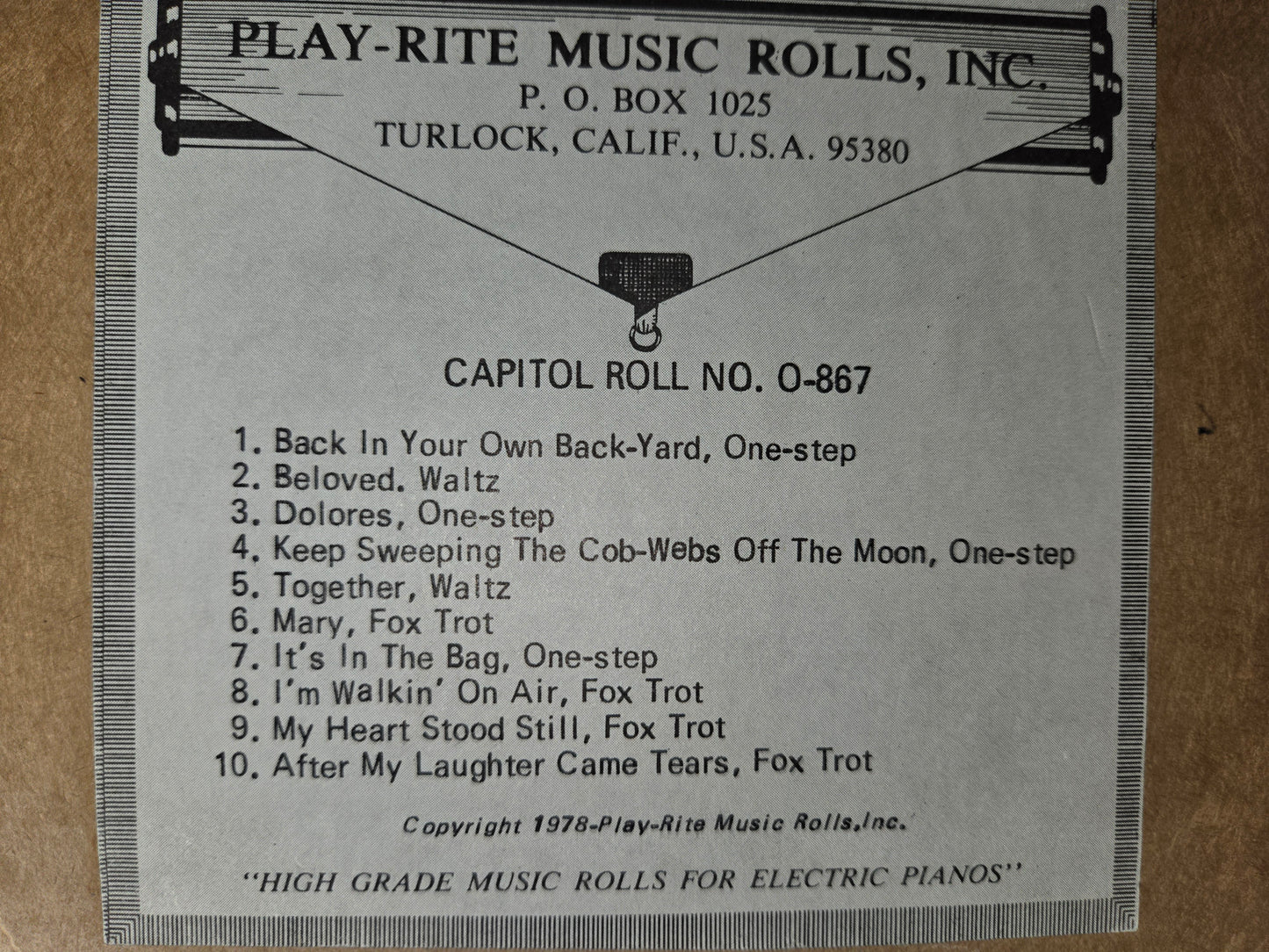 O-Roll O-867 Recut Nickelodeon Orchestrion Roll Fox Trot One-Step