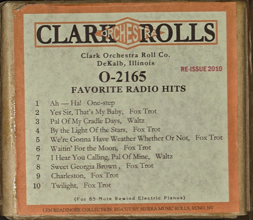 O-Roll O-2165 Recut Nickelodeon Orchestrion Roll Clark