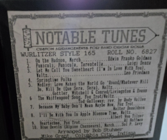 WURLITZER 165 BAND ORGAN ROLL #6827 Notable Tunes Stuhmer Recut