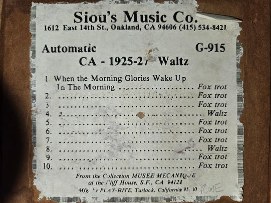 G-Roll G-915 RECUT Nickelodeon Roll CA 1925-27 Waltz