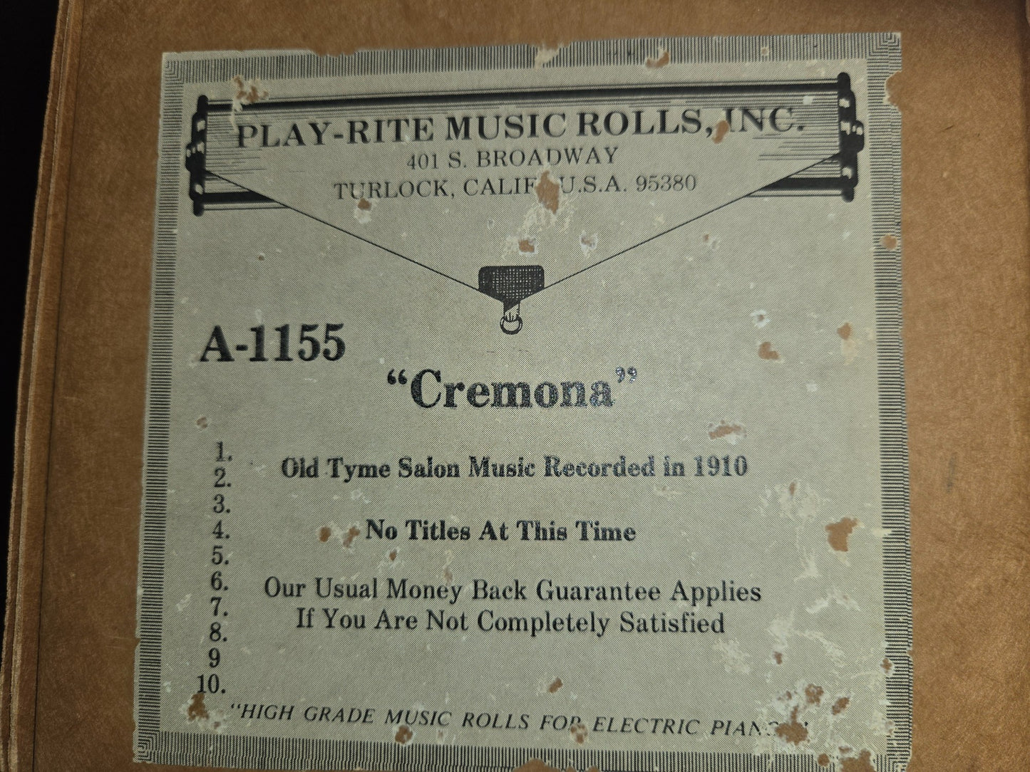 A-Roll A-1155 RECUT Nickelodeon Roll Old Tyme Salon Music 1910