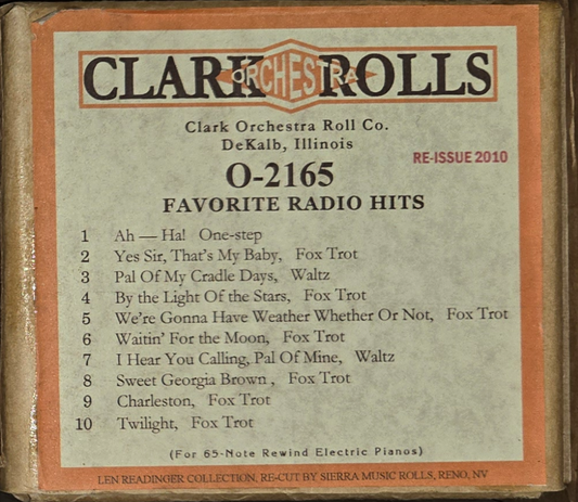 O-Roll O-2165 Recut Nickelodeon Orchestrion Roll Clark