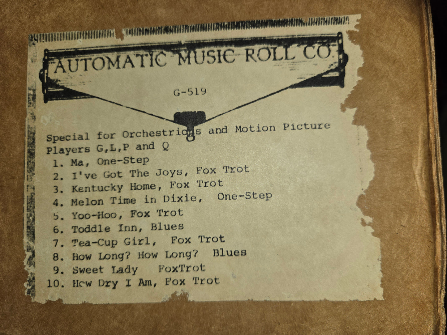 G-Roll G-519 RECUT Nickelodeon Roll Special for Orchestrions